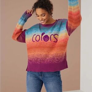 Alivia Simone Artistic Marybeth Purple and Orange Crew Neck Sweater